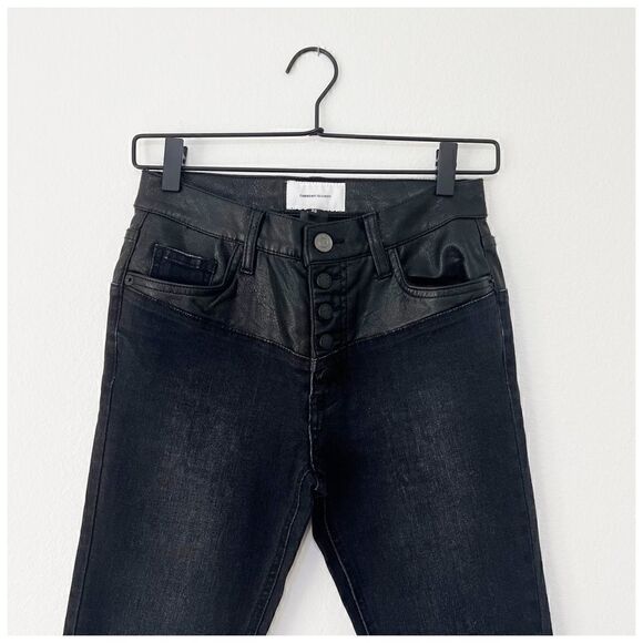 Current / Elliott The Fused High-Waist Stiletto Jeans Faux-Leather Black Size 25 - Picture 6 of 13